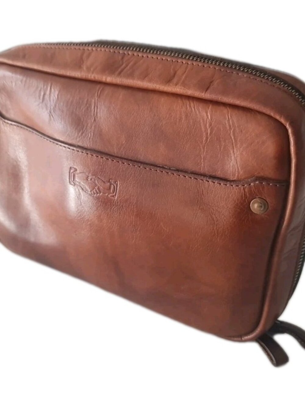 Mission Mercantile Brown leather toiletries bag for Travel Electronics Organizer